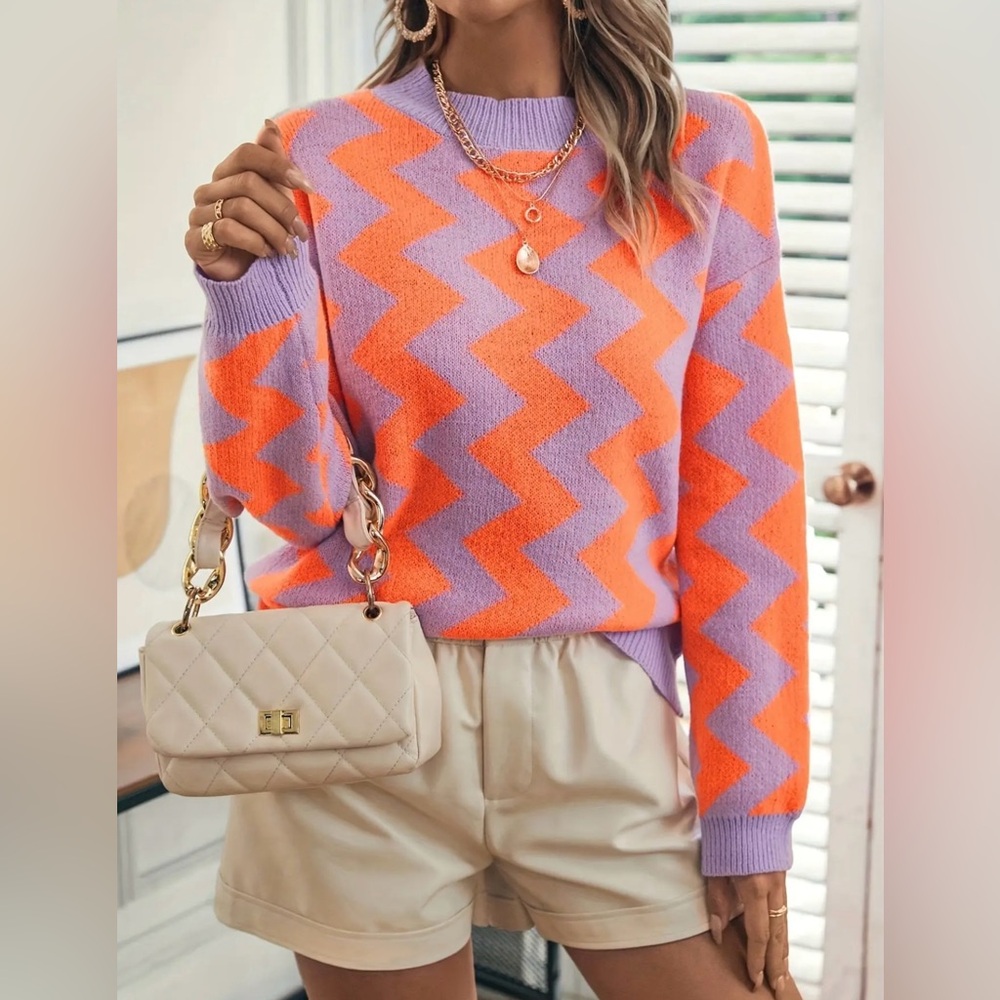 Orange and Purple Zigzag Stripped Sweater